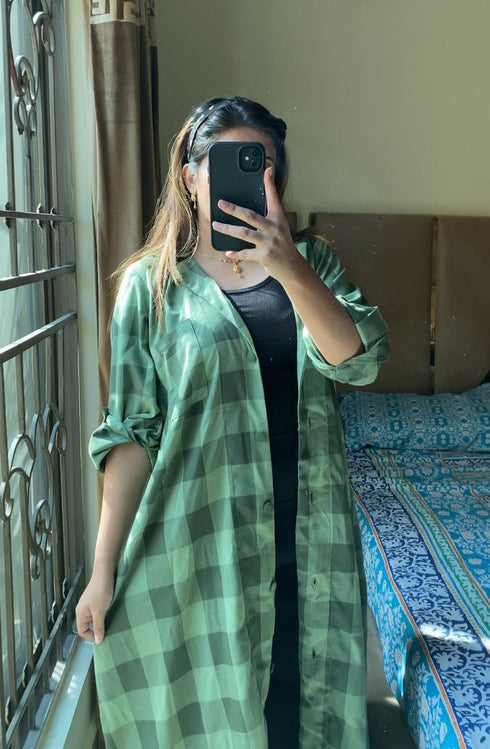 Green Korean Check Dress